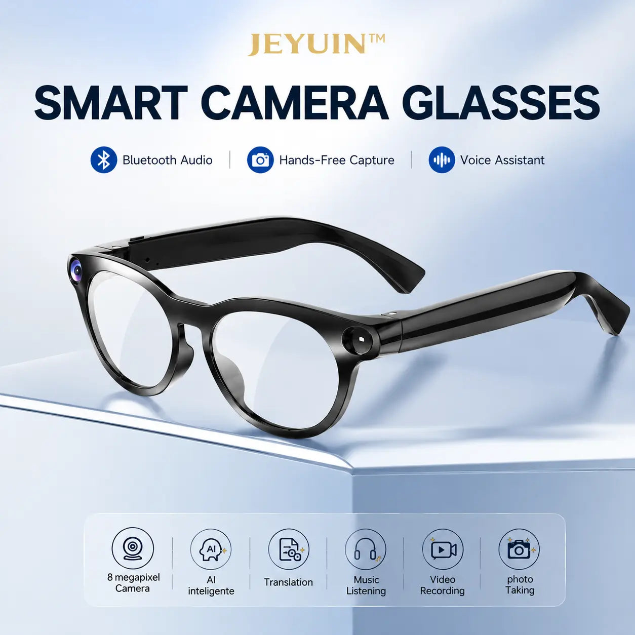 JEYUIN Smart Glasses with Photochromic Lenses, Bluetooth Audio, Hands-Free Photo-Video Capture, Language Translation, Voice Assistant, Wifi, Iphone-Android Compatibility, Vlogging Equipment for Lifestyle, Cool Gifts for Guys & Gifts for Him Sohochic